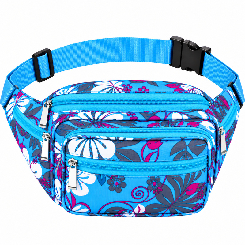 (image for) 8056 Dark Blue Floral Bright Colored Multizip Bumbag (New)